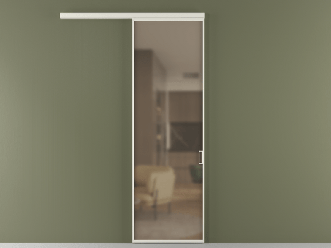 Перегородка Formato вдоль стены одностворчатая АЛПР 040.01 Алюминий Белый Сатинированное бронзовое стекло, триплекс Цена 5230 Br  | Volhovec