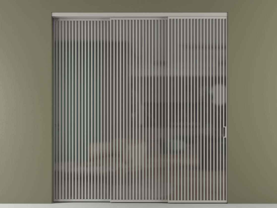 Перегородка Формато внутри проёма 3 створки с синхронным механизмом АЛПР 040.06 Алюминий нейтральный серый Сатинированное серое стекло, триплекс. Цена 31000 Br 1. Полотно 3 шт. (800/2100 мм)
2. Комплект установки раздвижной системы
3. Базовый комплект фурнитуры
4. Комплект фурнитуры телескопик синхро-2
5.Ручка Рондо. Фабрика дверей Волховец 8 (800) 551 43 19 Перегородка Формато внутри проёма 3 створки с синхронным механизмом АЛПР 040.06 Алюминий нейтральный серый Сатинированное серое стекло, триплекс Цена 31000 Br | Volhovec