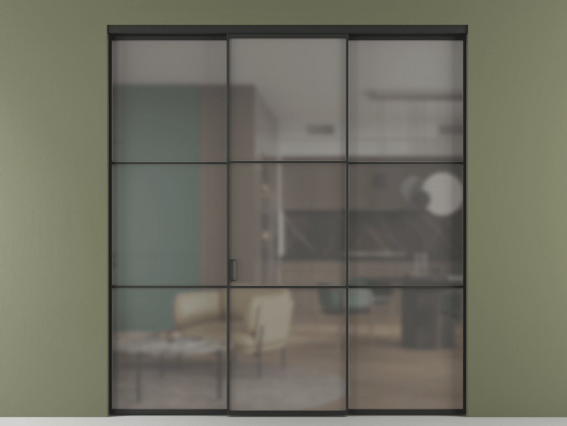 Перегородка Formato внутри проёма 3 створки АЛПР 040.03 Алюминий Черный Сатинированное серое стекло, триплекс. Скрытый короб ЧЕР Цена 12760 Br 1. Полотно 3 шт. (800/2100 мм)
2. Комплект установки раздвижной системы
3. Базовый комплект фурнитуры
4.Ручка RONDO. Фабрика дверей Волховец 8 (800) 551 43 19 Перегородка Formato внутри проёма 3 створки АЛПР 040.03 Алюминий Черный Сатинированное серое стекло, триплекс Цена 12760 Br | Volhovec