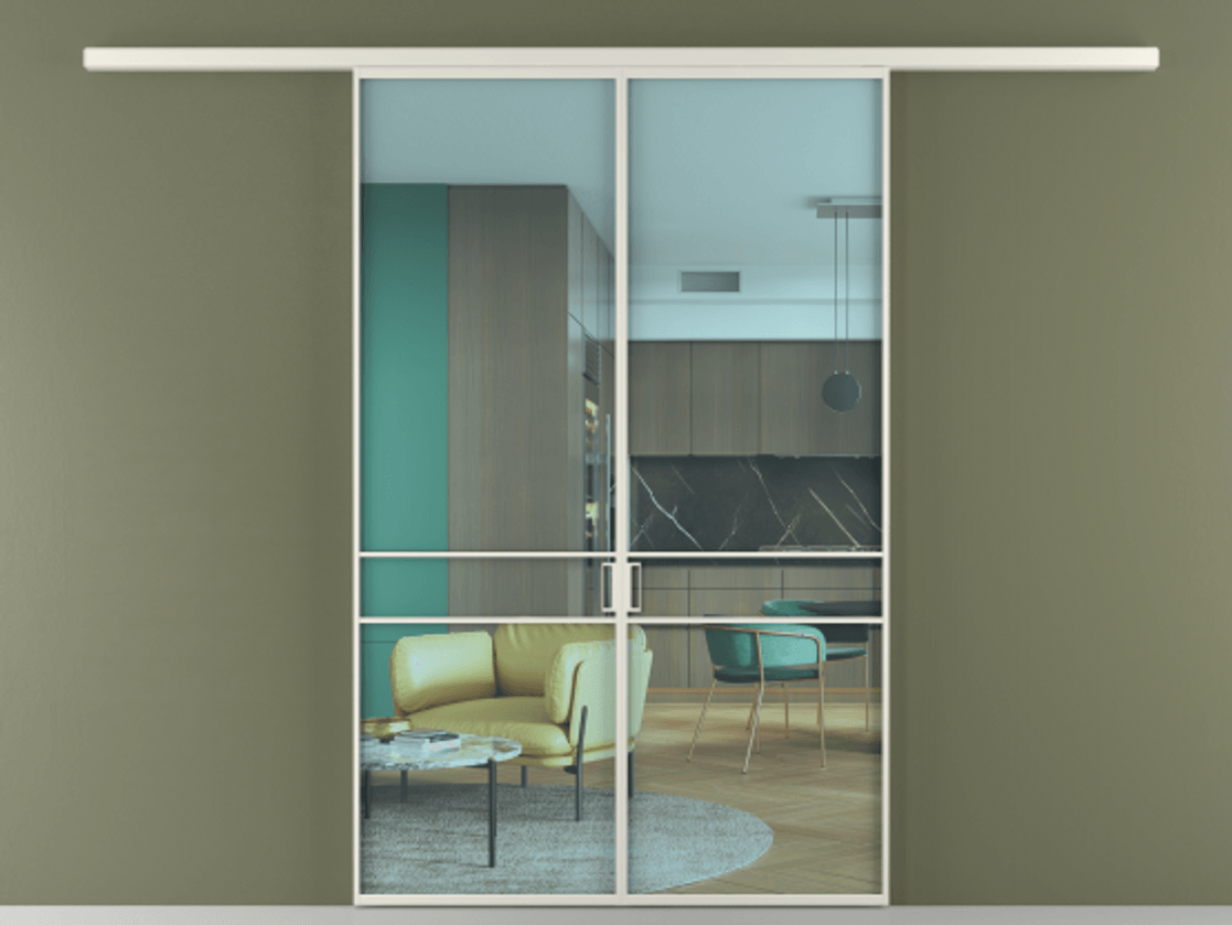 Перегородка Formato вдоль стены 2 створки АЛПР 040.02 Алюминий Белый Прозрачное голубое стекло, триплекс Цена 10400 Br | Volhovec