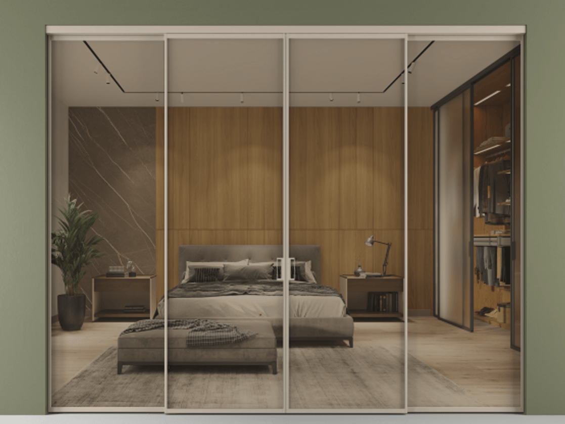 Перегородка Формато внутри проёма 4 створки АЛПР 040.01 Алюминий бисквитный Рефлективное бронзовое стекло "Стопсол", калёное. Цена 18470 Br 1. Полотно 4 шт. (800/2100 мм)
2. Комплект установки раздвижной системы
3. Базовый комплект фурнитуры
4.Ручка Рондо. Фабрика дверей Волховец 8 (800) 551 43 19 Перегородка Формато внутри проёма 4 створки АЛПР 040.01 Алюминий бисквитный Рефлективное бронзовое стекло "Стопсол", калёное Цена 18470 Br | Volhovec