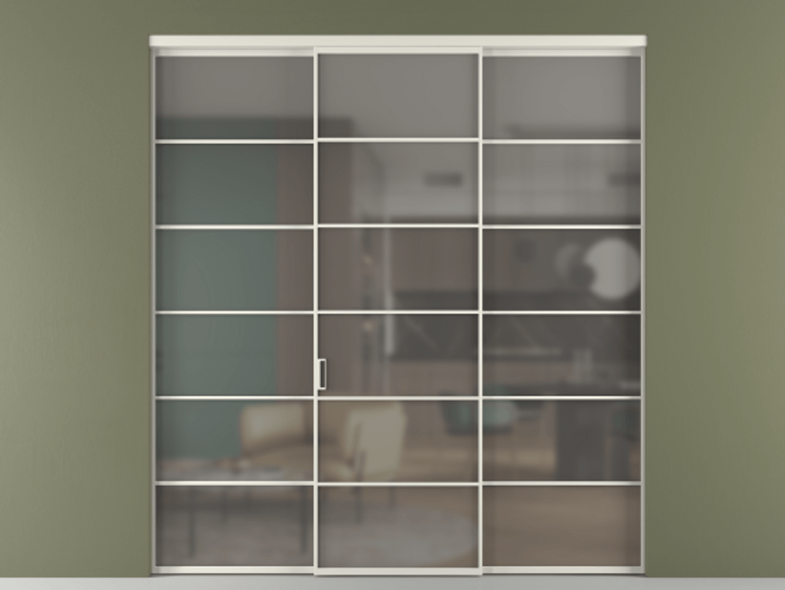 Перегородка Formato внутри проёма 3 створки АЛПР 040.04 Алюминий Белый Сатинированное серое стекло, триплекс Цена 13710 Br | Volhovec