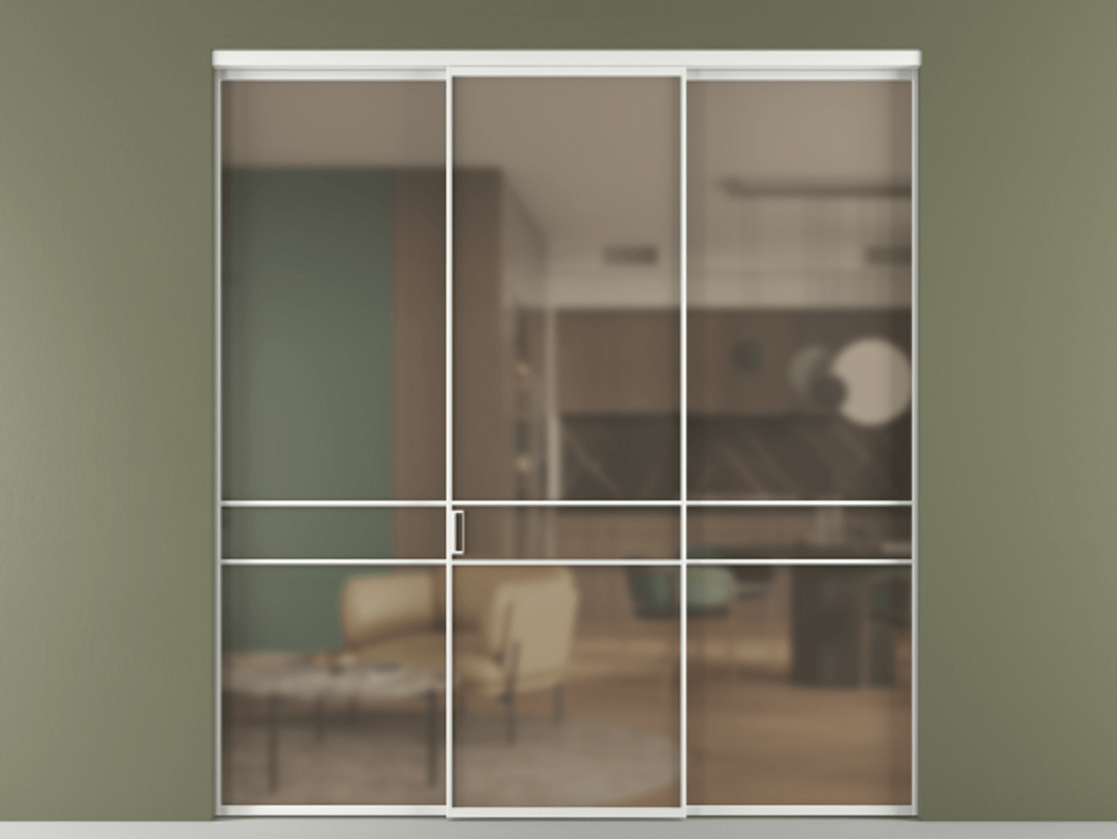 Перегородка Формато внутри проёма 3 створки АЛПР 040.02 Алюминий белоснежный Сатинированное бронзовое стекло, триплекс Цена 12690 Br | Volhovec