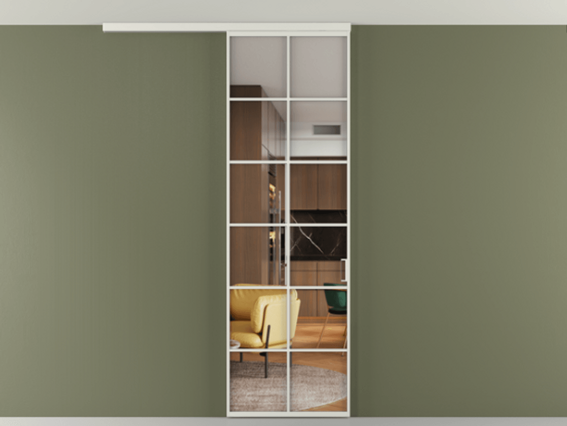 Перегородка Formato вдоль стены на потолок 1 створка АЛПР 040.05 Алюминий серый Прозрачное стекло "Crystal Vision", калёное Цена 7170 Br | Volhovec