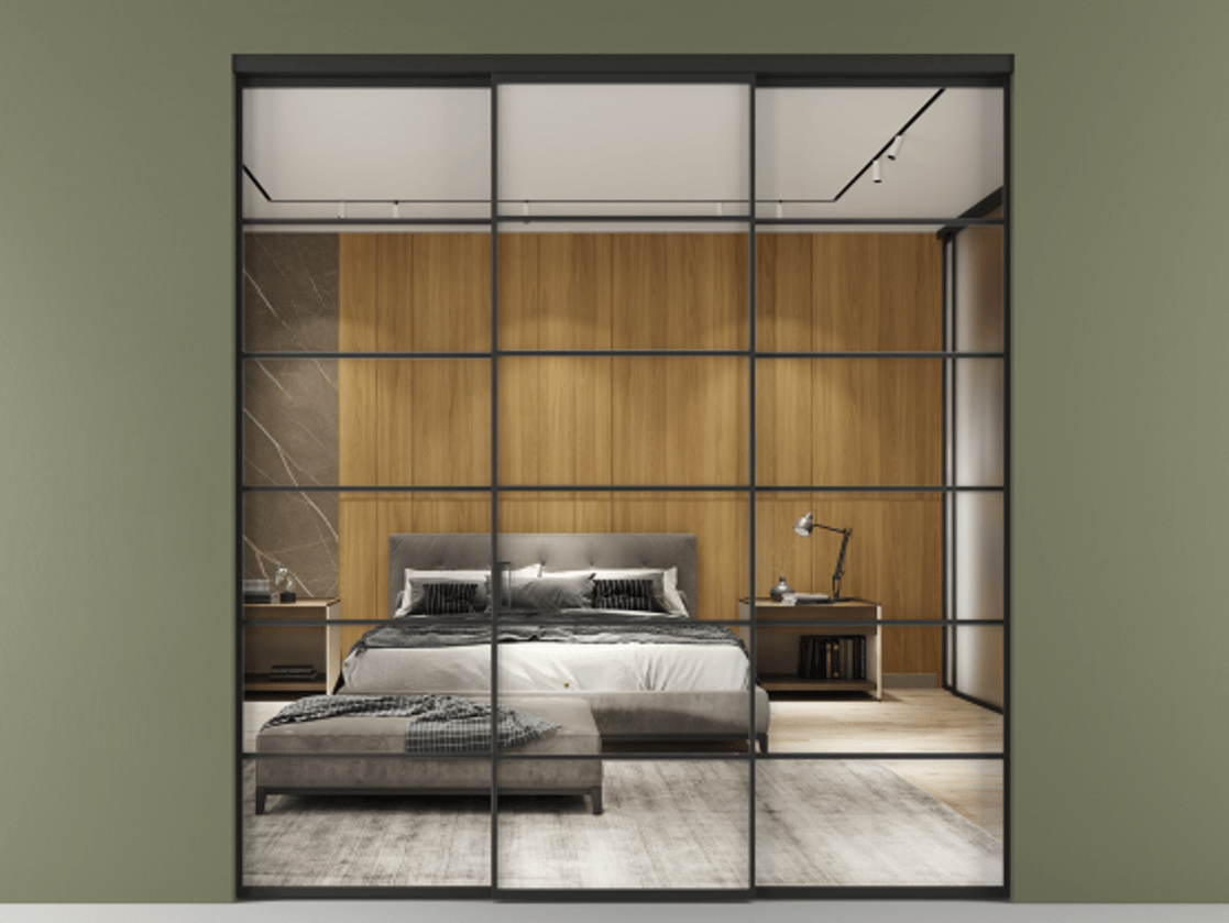 Перегородка Formato внутри проёма 3 створки АЛПР 040.04 Алюминий Черный Двустороннее зеркало, триплекс , триплекс 6 мм Цена 13080 Br | Volhovec