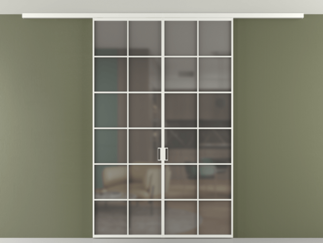 Перегородка Формато вдоль стены на потолок 2 створки АЛПР 040.05 Алюминий светло-серый Сатинированное серое стекло, триплекс Цена 13100 Br | Volhovec