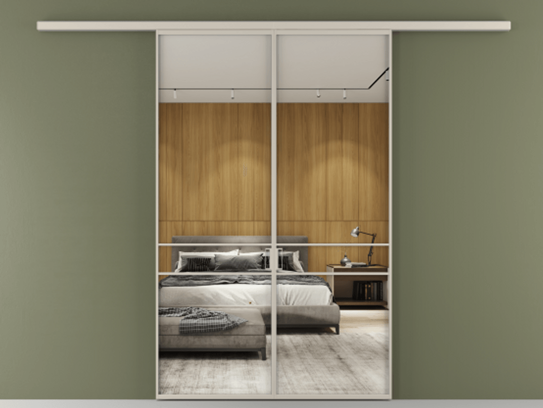 Перегородка Формато вдоль стены 2 створки АЛПР 040.02 Алюминий светло-бежевый Двустороннее зеркало, триплекс , триплекс 6 мм Цена 10450 Br | Volhovec