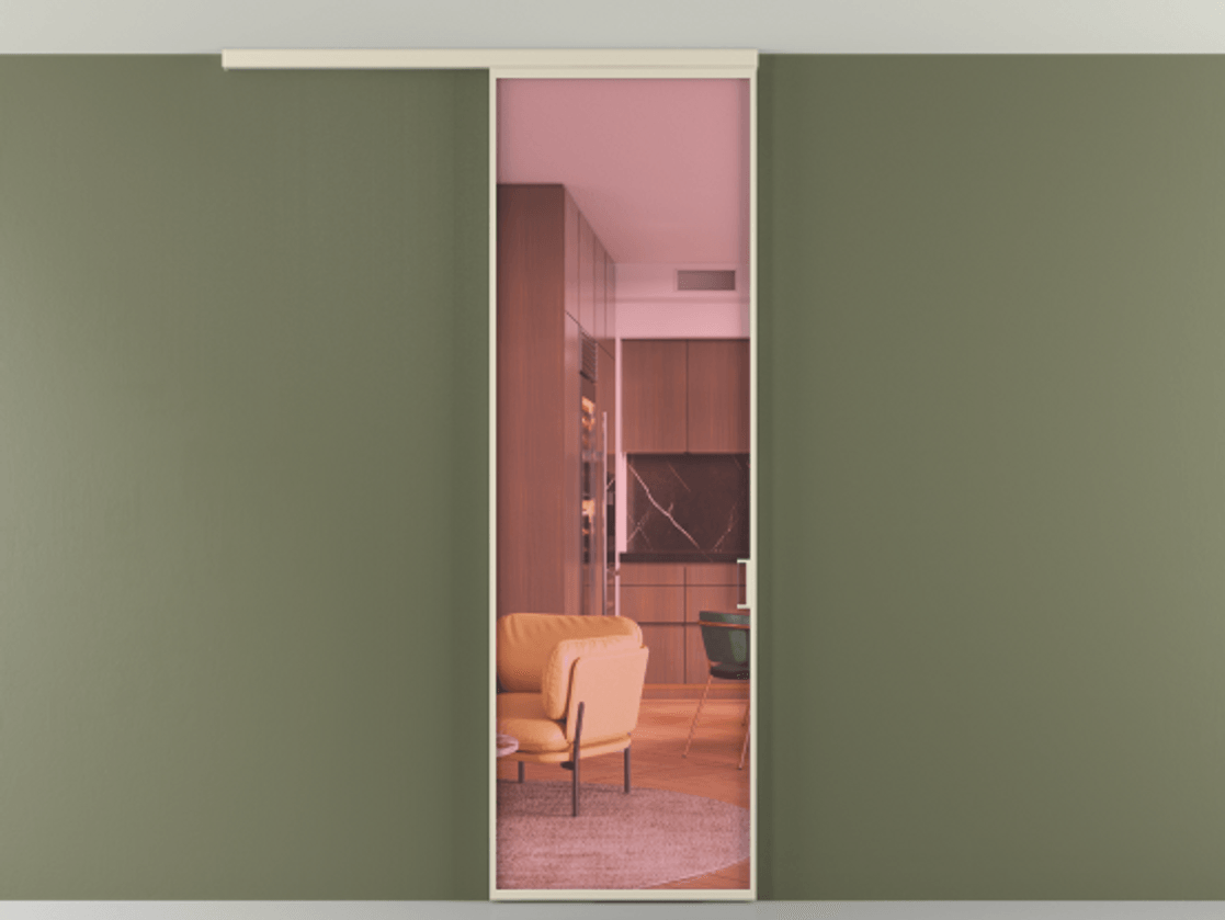 Перегородка Formato вдоль стены на потолок 1 створка АЛПР 040.01 Алюминий бежево-серый Прозрачное розовое стекло, триплекс Цена 5100 Br | Volhovec