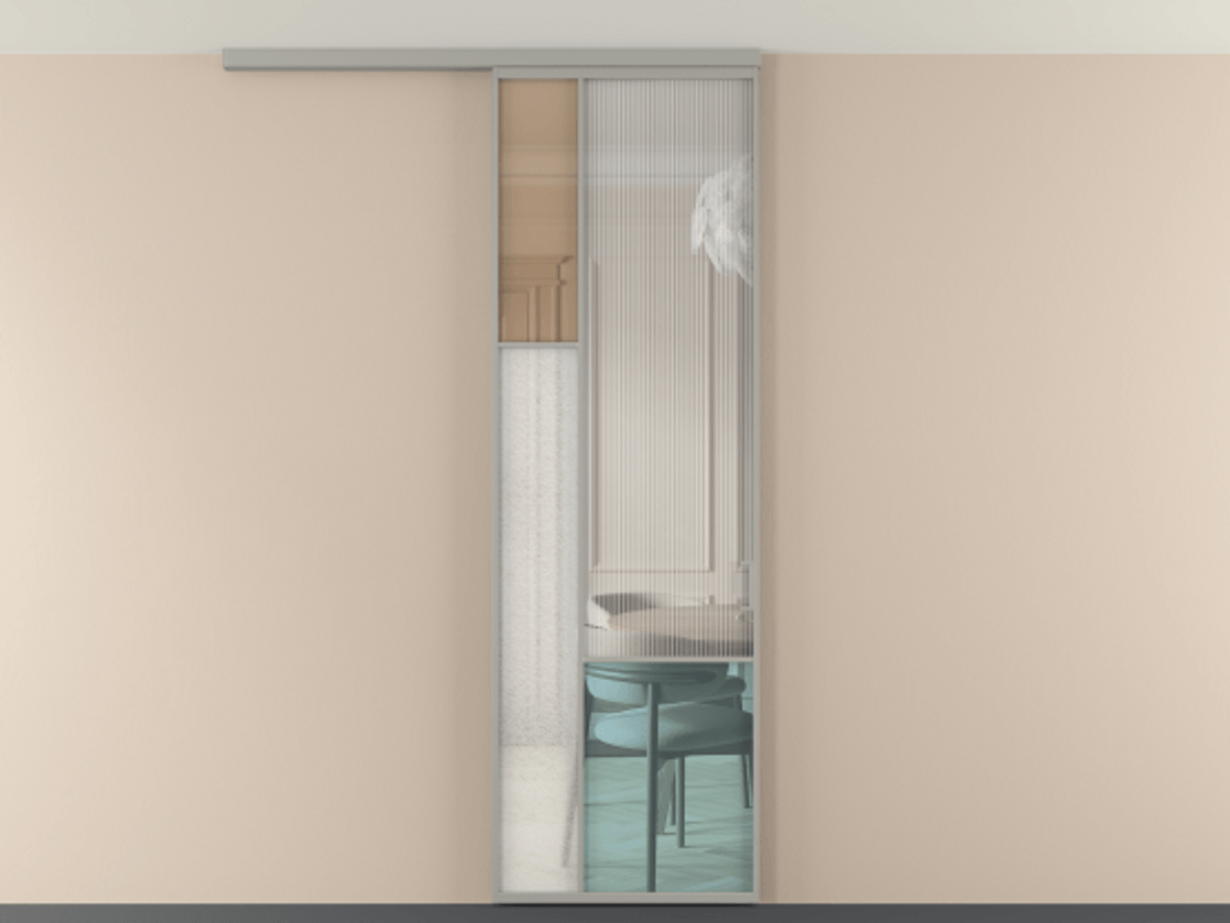 Перегородка Мозаик вдоль стены на потолок 1 створка АЛПР 041.13 Алюминий нейтральный серый Комбинация стекол Группы 1 и Группы 3 Цена 7500 Br | Volhovec