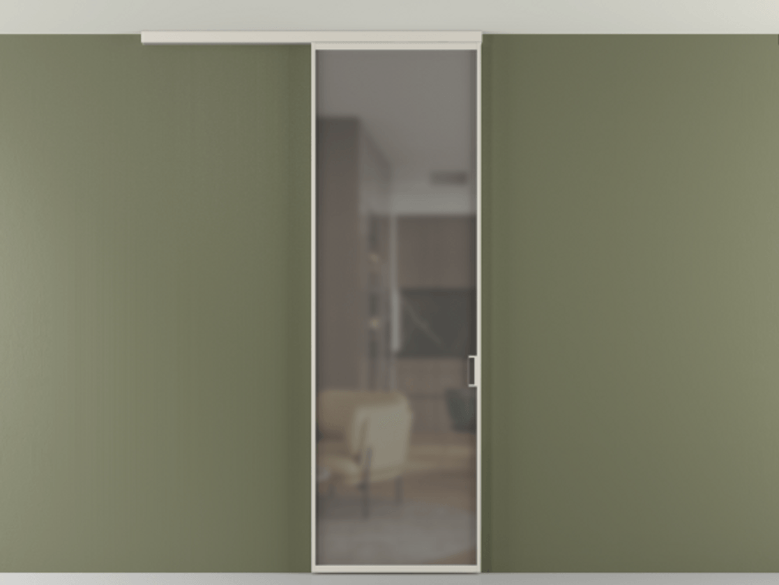 Перегородка Formato вдоль стены на потолок 1 створка АЛПР 040.01 Алюминий облачно-серый Сатинированное серое стекло, триплекс Цена 5150 Br | Volhovec