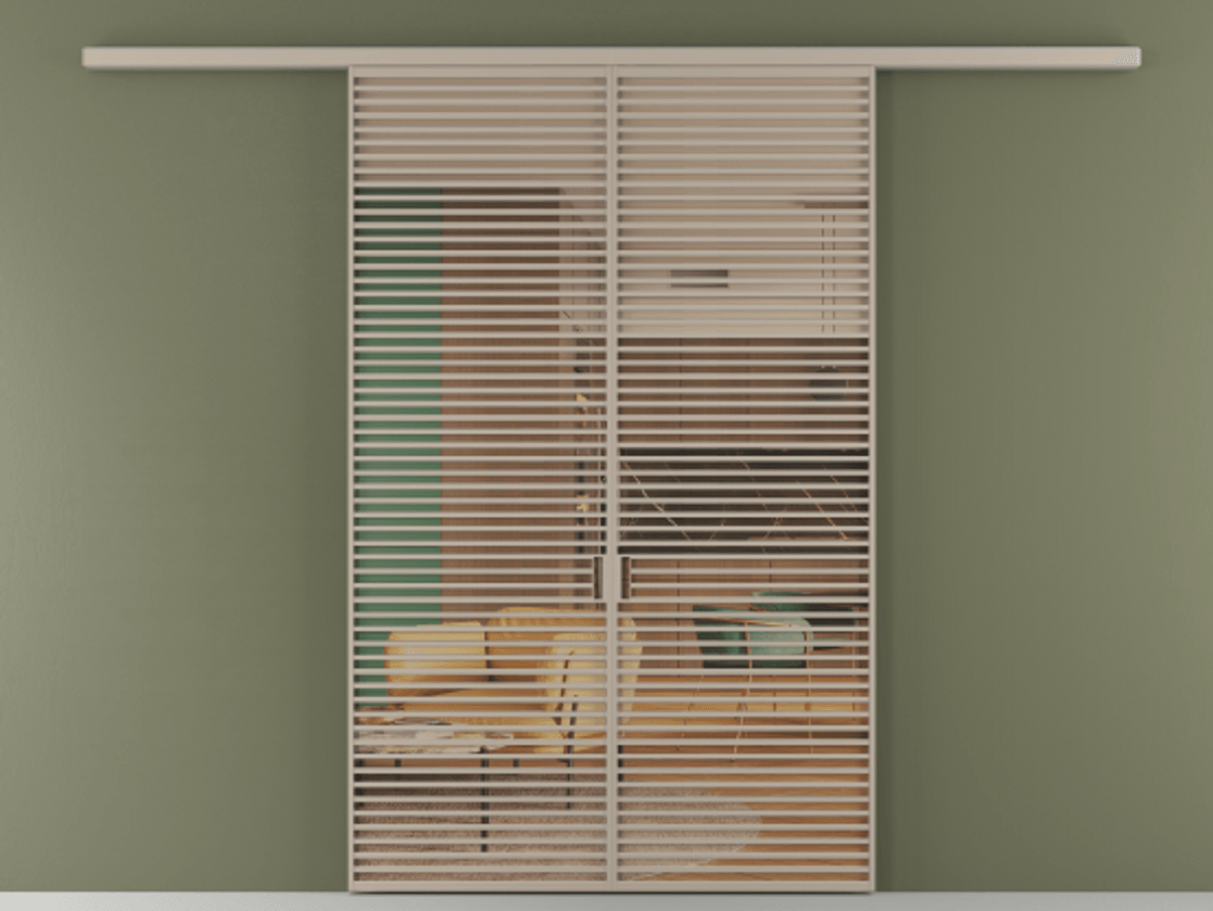 Перегородка Формато вдоль стены 2 створки АЛПР 040.07 Алюминий бисквитный Прозрачное оранжевое стекло, триплекс Цена 18300 Br | Volhovec