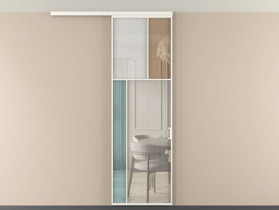 Перегородка Мозаик вдоль стены на потолок 1 створка АЛПР 041.22 Алюминий пудровый белый Комбинация стекол Группы 1 и Группы 3 Цена 7500 Br | Volhovec