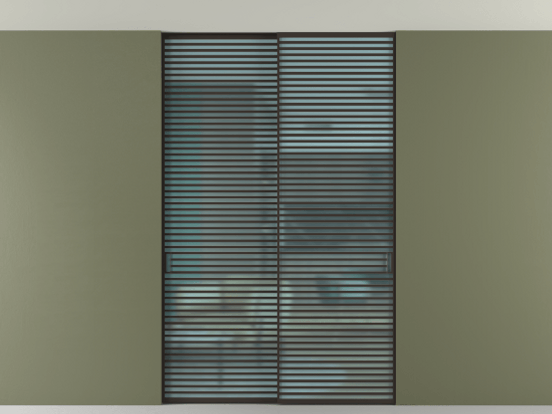 Перегородка Формато внутри проёма скрытое крепление в потолок 2 створки АЛПР 040.07 Алюминий антрацит Сатинированное голубое стекло, триплекс Цена 21900 Br | Volhovec