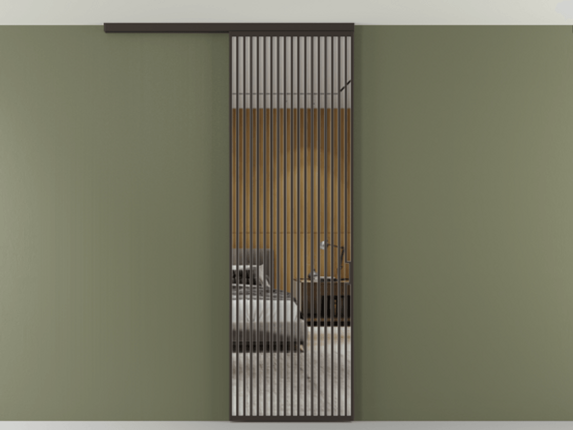 Перегородка Formato вдоль стены на потолок 1 створка АЛПР 040.06 Алюминий антрацит Двустороннее зеркало, триплекс , триплекс 6 мм Цена 9500 Br | Volhovec