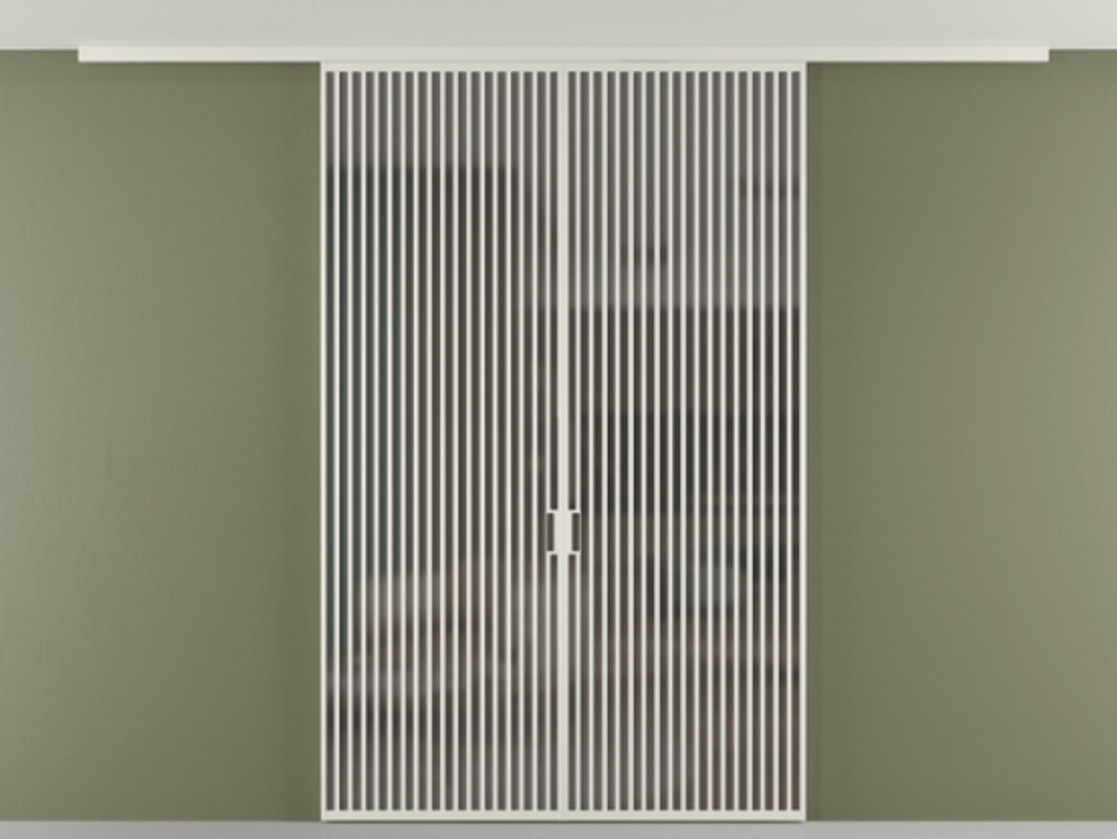 Перегородка Формато вдоль стены на потолок 2 створки АЛПР 040.06 Алюминий Белый Сатинированное серое стекло, триплекс Цена 22680 Br | Volhovec