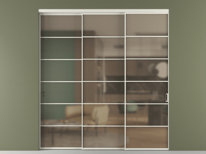 Алюминевая перегородка vn3_04 Бронза сатин триплекс БЕЛ. Цвет Алюминий Белый. Материал Алюминий. Коллекция Перегородка Formato внутри проёма телескопик синхро 2. Картинка.