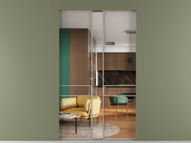 Алюминевая перегородка АЛПР 040.02 МБСК Crystalvision. Цвет Алюминий бисквитный. Материал Алюминий в эмали. Коллекция Перегородка Formato скрытый пенал двустворчатая. Картинка.