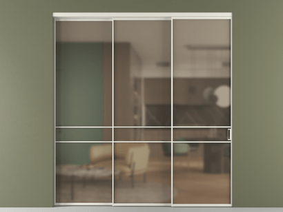 Алюминевая перегородка vn3_02 Бронза сатин триплекс БЕЛ. Цвет Алюминий Белый. Материал Алюминий. Коллекция Перегородка Formato внутри проёма телескопик синхро 2. Картинка.