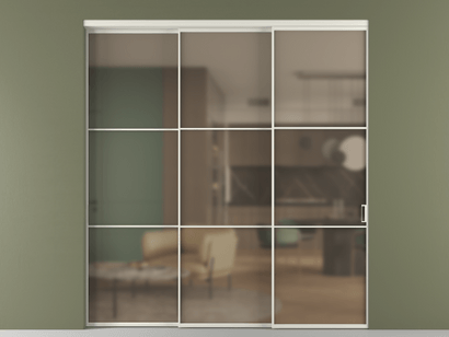 Алюминевая перегородка vn3_03 Бронза сатин триплекс БЕЛ. Цвет Алюминий Белый. Материал Алюминий. Коллекция Перегородка Formato внутри проёма телескопик синхро 2. Картинка.