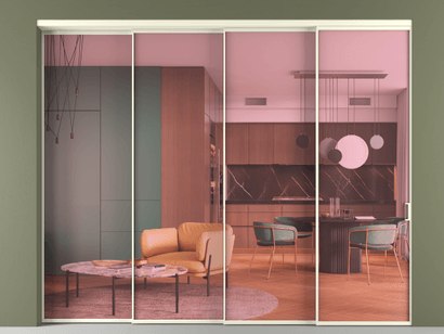 Алюминевая перегородка АЛПР 040.01_АМБ_ПРОЗ РОЗ_new. Цвет Алюминий молочно-белый. Материал Алюминий в эмали. Коллекция Перегородка Formato внутри проёма телескопик синхро 3. Картинка.