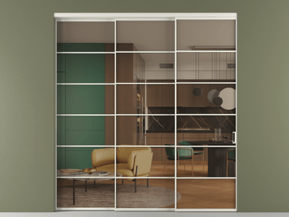 Алюминевая перегородка vn3_04 Бронза триплекс БЕЛ. Цвет Алюминий Белый. Материал Алюминий. Коллекция Перегородка Formato внутри проёма телескопик синхро 2. Картинка.