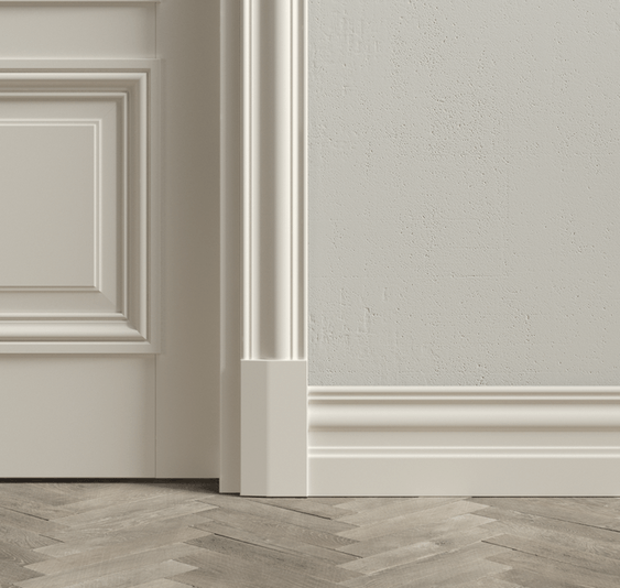 Плинтус Плинтус Высокий классический. Цвет Бук пудровый белый. Коллекция Плинтус Высокий классический. Картинка.