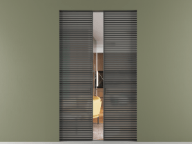 Алюминевая перегородка АЛПР 040.07 ЧРН Серый сатин триплекс. Цвет Алюминий Черный. Материал Алюминий. Коллекция Перегородка Formato скрытый пенал 2 створки. Картинка.