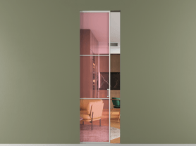 Алюминевая перегородка АЛПР 040.03 БЕЛ Прозрачное розовое стекло. Цвет Алюминий Белый. Материал Алюминий. Коллекция Перегородка Formato скрытый пенал 1 створка. Картинка.