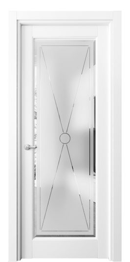Дверь межкомнатная 6300 МБЛ Сатинированное стекло с гравировкой и фацетом. Цвет Матовый белоснежный. Материал Гладкая эмаль. Коллекция Тоскана Литера. Картинка.