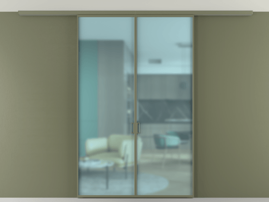 Алюминевая перегородка АЛПР 040.01_АОТ_САТ ГОЛ_new. Цвет Алюминий оливковый тёмный. Материал Алюминий в эмали. Коллекция Перегородка Formato вдоль стены на потолок 2 створки. Картинка.