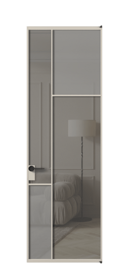 Дверь межкомнатная АЛПЛ041.11 АСБЖ Серый сатин матовое + Серый прозрачное. Цвет Алюминий светло-бежевый. Материал Алюминий в эмали. Коллекция Мозаик. Картинка.
