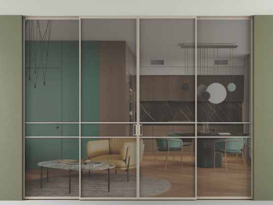 Алюминевая перегородка АЛПР 040.02_АБСК_Серый триплекс_new. Цвет Алюминий бисквитный. Материал Алюминий в эмали. Коллекция Перегородка Formato внутри проёма скрытое крепление в потолок 4 створки. Фото. Алюминевая перегородка АЛПР 040.02_АБСК_Серый триплекс_new. Цвет Алюминий бисквитный. Материал Алюминий в эмали. Коллекция Перегородка Formato внутри проёма скрытое крепление в потолок 4 створки. Картинка.