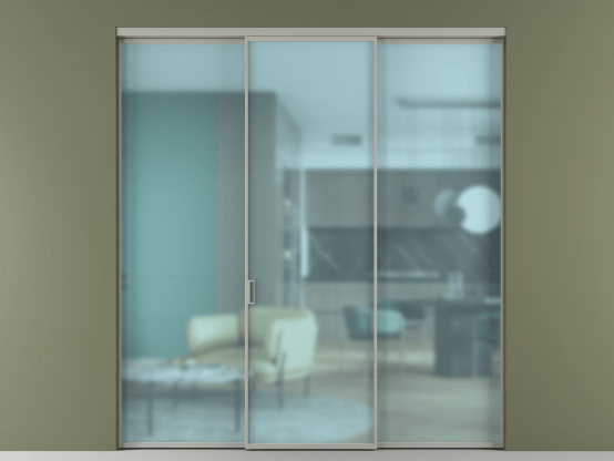 Алюминевая перегородка АЛПР 040.01_АНСР_САТ ГОЛ_new. Цвет Алюминий нейтральный серый. Материал Алюминий в эмали. Коллекция Перегородка Formato внутри проёма 3 створки. Картинка.