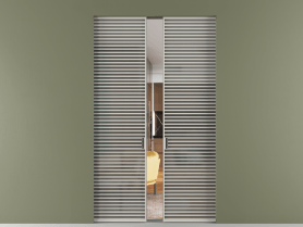 Алюминевая перегородка skr2_07_ Алюминий тёплый серый Серый сатин матовое. Цвет Алюминий тёплый серый. Материал Алюминий в эмали. Коллекция Перегородка Формато скрытый пенал 2 створки. Картинка.