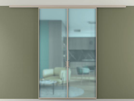 Алюминевая перегородка АЛПР 040.01_АБСК_САТ ГОЛ_new. Цвет Алюминий бисквитный. Материал Алюминий в эмали. Коллекция Перегородка Formato вдоль стены на потолок 2 створки. Картинка.