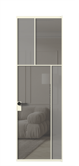 Дверь межкомнатная АЛПЛ041.23 АМБ Серый сатин матовое + Серый прозрачное. Цвет Алюминий молочно-белый. Материал Алюминий в эмали. Коллекция Мозаик. Картинка.