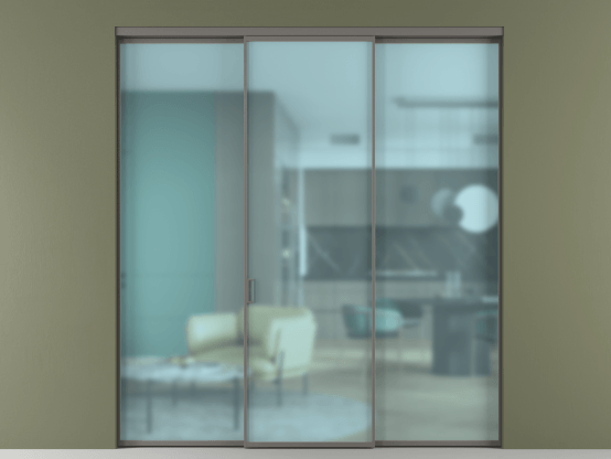 Алюминевая перегородка АЛПР 040.01_АКЛС_САТ ГОЛ_new. Цвет Алюминий классический серый. Материал Алюминий в эмали. Коллекция Перегородка Formato внутри проёма 3 створки. Картинка.