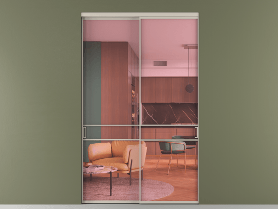 Алюминевая перегородка АЛПР 040.02_АСБЖ_ПРОЗ РОЗ_new. Цвет Алюминий светло-бежевый. Материал Алюминий в эмали. Коллекция Перегородка Формато внутри проёма 2 створки. Картинка.