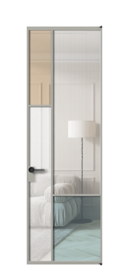 Дверь межкомнатная АЛПЛ041.13 АНСР 4 стекла. Цвет Алюминий нейтральный серый. Материал Алюминий в эмали. Коллекция Mosaic. Картинка.