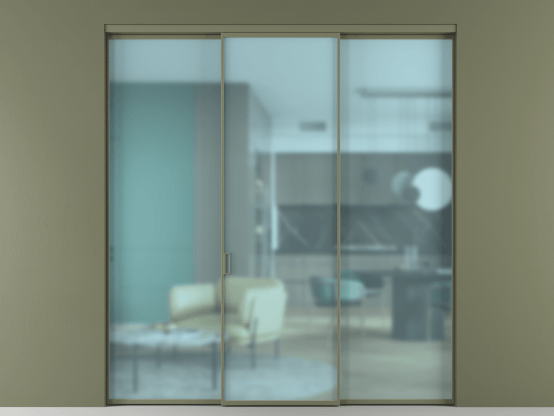 Алюминевая перегородка АЛПР 040.01_АОТ_САТ ГОЛ_new. Цвет Алюминий оливковый тёмный. Материал Алюминий в эмали. Коллекция Перегородка Formato внутри проёма 3 створки. Картинка.