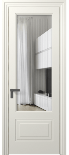 Дверь межкомнатная 8342 МЖМ Прозрачное стекло с гравировкой Rocca. Цвет Матовый жемчужный. Материал Гладкая эмаль. Коллекция Rocca. Картинка.