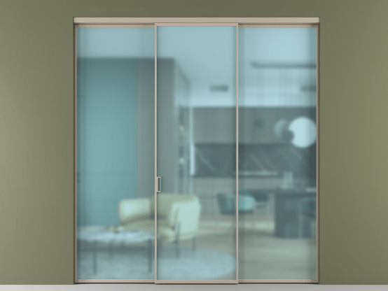 Алюминевая перегородка АЛПР 040.01_АБСК_САТ ГОЛ_new. Цвет Алюминий бисквитный. Материал Алюминий в эмали. Коллекция Перегородка Formato внутри проёма 3 створки. Картинка.