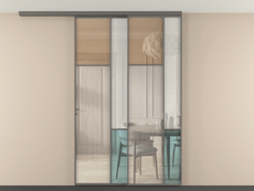 Перегородка Mosaic вдоль стены на потолок 2 створки с синхронным механизмом