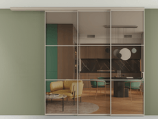 Перегородка Formato вдоль стены на потолок 3 створки с синхронным механизмом