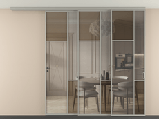 Перегородка Mosaic вдоль стены на потолок 3 створки с синхронным механизмом