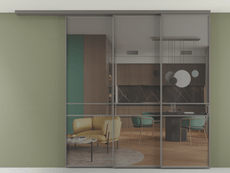 Перегородка Формато вдоль стены на потолок 3 створки с синхронным механизмом