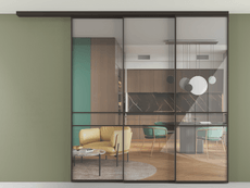 Перегородка Formato вдоль стены на потолок 3 створки с синхронным механизмом