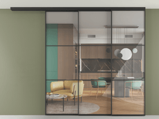 Перегородка Формато вдоль стены на потолок 3 створки с синхронным механизмом