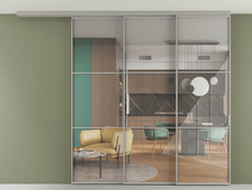 Перегородка Formato вдоль стены на потолок 3 створки с синхронным механизмом