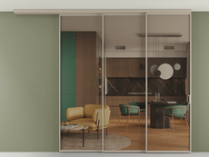 Перегородка Formato вдоль стены на потолок 3 створки с синхронным механизмом